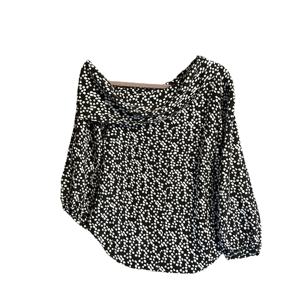 SALONI Black & White Silk Off the Shoulder Silk Blouse Size 8